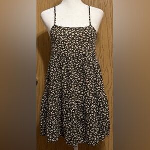 American Eagle Y2K Size Medium Boho Chic Floral Mini Dress Brown Peach White